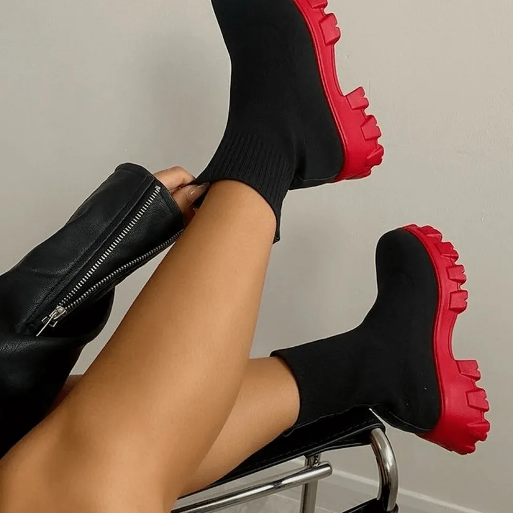 Womens Trendy Thick-soled Sock Boots