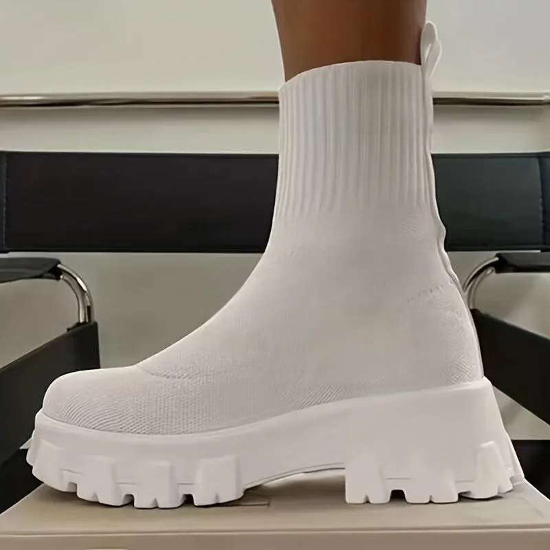 Womens Trendy Thick-soled Sock Boots